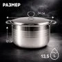 Кастрюля 13,5л 34*18см нерж.сталь с мет.крышкой индукция JC-183
