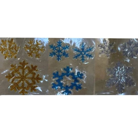 Наклейка новогодняя на окно СНЕЖИНКИ набор 3шт 13,5/8,5/7,5см силикон микс JC-16570 (600) Наклейка новогодняя на окно СНЕЖИНКИ набор 3шт 13,5/8,5/7,5см силикон микс JC-16570 (600)