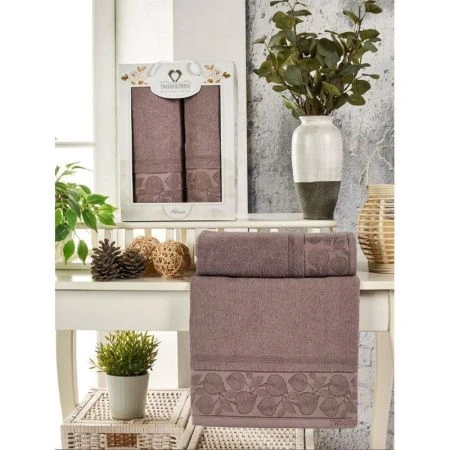 Набор полотенец махровые 2пр 50*90/70*140см TWO DOLPHINS PENZA брусничный 380гр подар.уп.