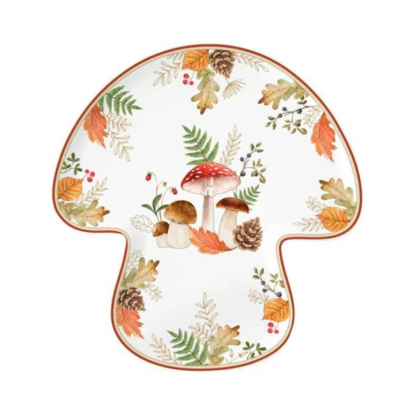 Блюдо 30*28см фарфор Autumn Breeze Гриб белое с коричневым кантом фигурное EL-R2144/AUBR (6)