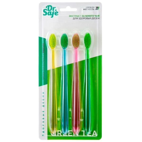 Зубная щетка пластик (набор 4шт.) DR.SAFE РЕТ-РBT Green Tee (24)