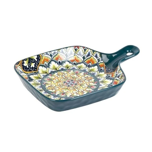 Блюдо с ручкой 22,5*16*3,5см фарфор Arabesque зеленый (36)