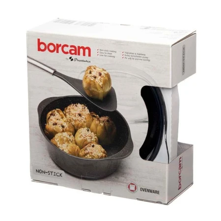 Форма для запекания 2,1л 26,6*22,2см стекло БОРКАМ круглая с крышкой керамическое АП черная 59003NS