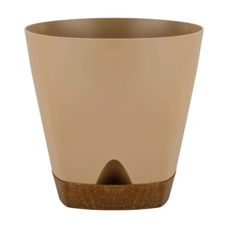 Горшок для цветов 1,35л 140мм пластик WOOD с прикорневым поливом молочный шоколад/бук (10)
