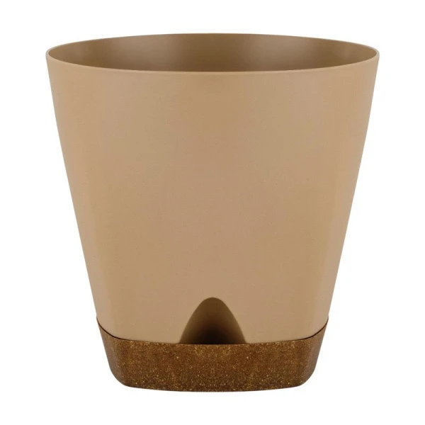 Горшок для цветов 1,35л 140мм пластик WOOD с прикорневым поливом молочный шоколад/бук (10)