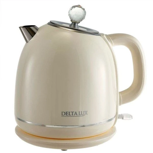 Чайник электрический 1,7л нерж.сталь 2200Вт DELTA LUX DE-1018 двойной корпус, белый (12)