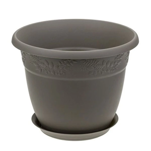 Кашпо 5л d250мм пластик РЯБИНА с поддоном французcкий серый (16)