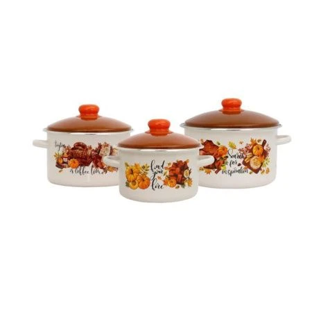 Набор кастрюль 3пр 2/3/4л эмаль ОСЕННЯЯ РОМАНТИКА бисквит цилиндрический 2-3217/6 (1)