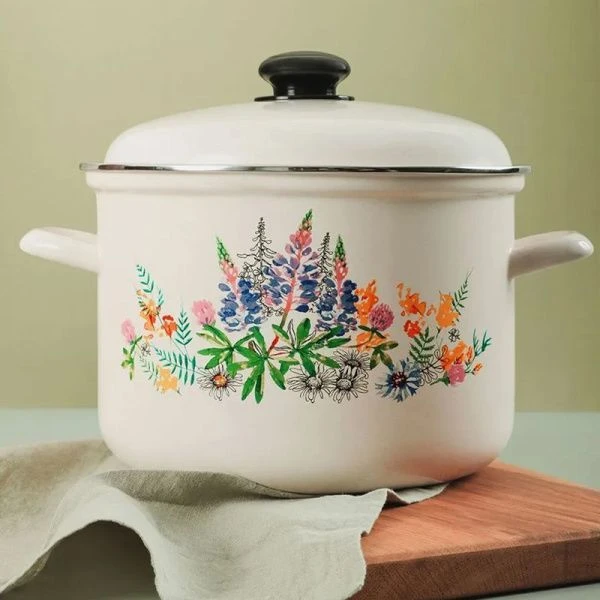 Кастрюля 6л эмаль ЛЮПИНЫ цилиндрическая жемчужная С-1618АП2/4Жм (4)