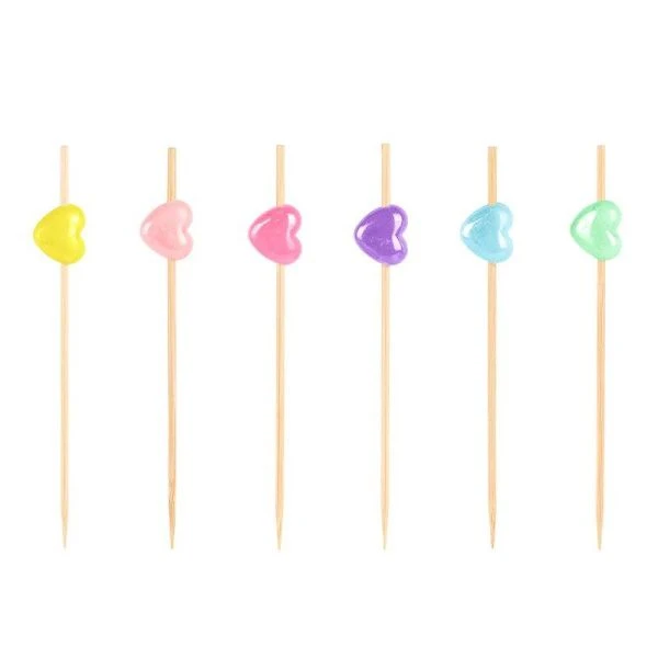 Шпажки для канапе 12см 50шт бамбук Сердца перламутровые в пакете  PATERRA