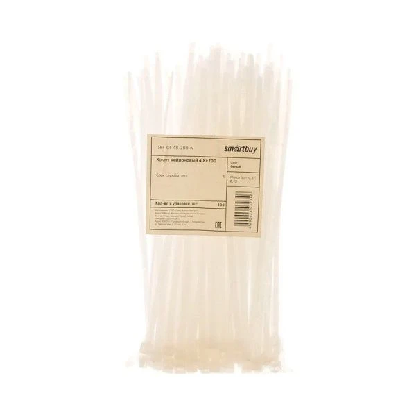 Хомут нейлон 200*4,8мм белый SBE-CT-48-200-w Smartbuy 100шт.