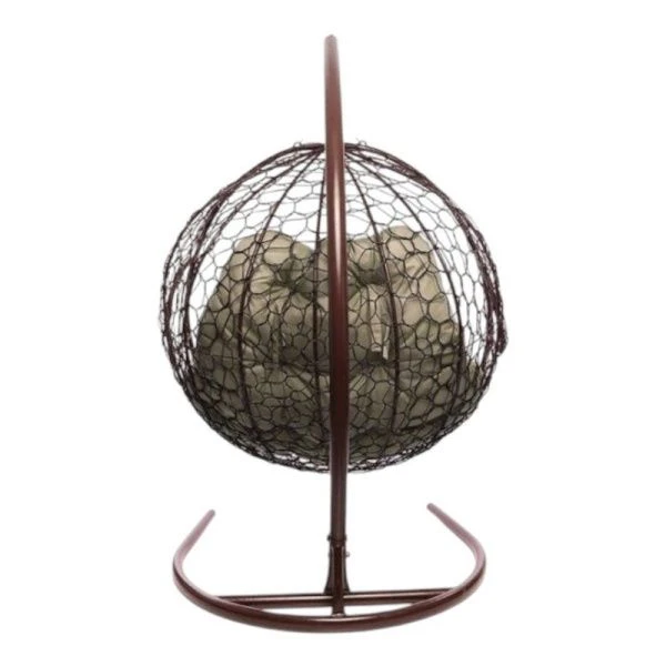 Кресло подвесное Для двоих с ротангом 120*125*190см металл корич,бежевая подушка (max нагр.160кг)