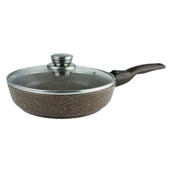 Сковорода 28см алюминий АП АЛТАЙ стекл.крышка съемная ручка soft-touch Мрамор (8)