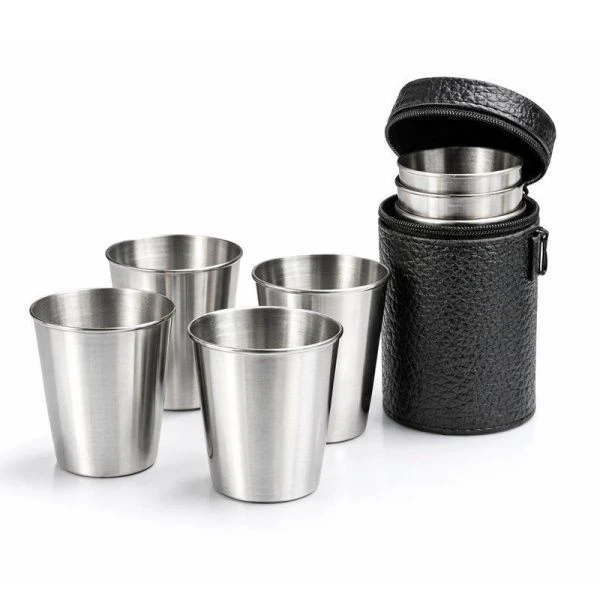 Стаканы набор 4шт 150мл нерж.сталь в чехле 80*55 2К-011/2кмп