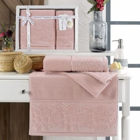 Набор полотенец махровые 2пр 50*90/70*140см жаккард PHILIPPUS CLARA E836 пудра 500гр подар.уп.