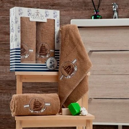 Набор полотенец махровых 2пр 50*90см/70*140см КОРАБЛИК кофейный