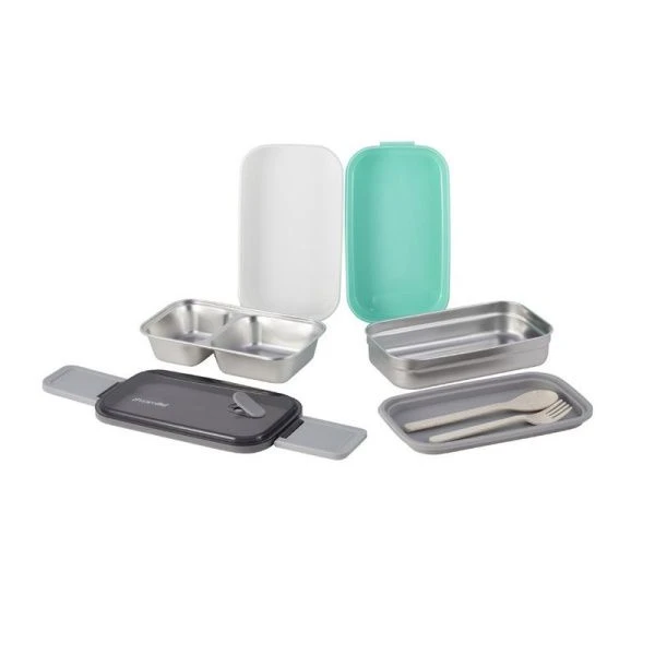 Ланч-бокс 2-х секционный 1,4л нерж.сталь/пластик салатовый, розовый, арт.2134 (36)