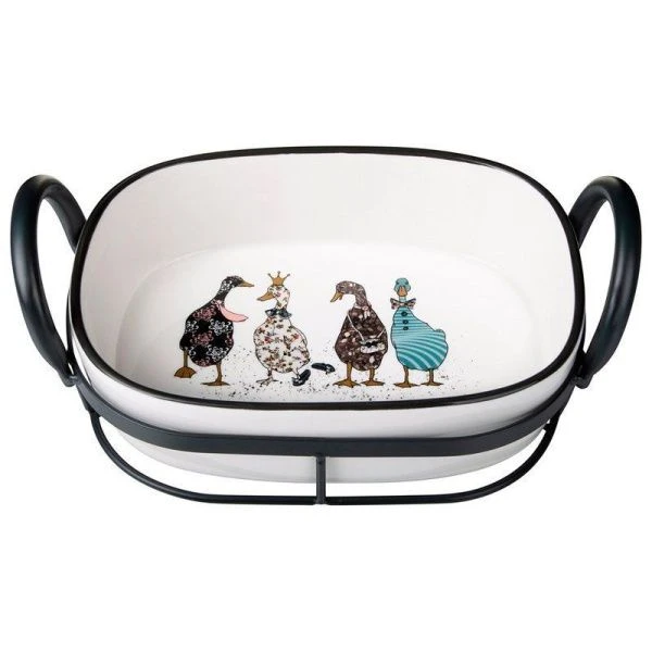 Форма для запекания 1л 25*15*9см фарфор FAMILY FARM на мет. подставке (12)