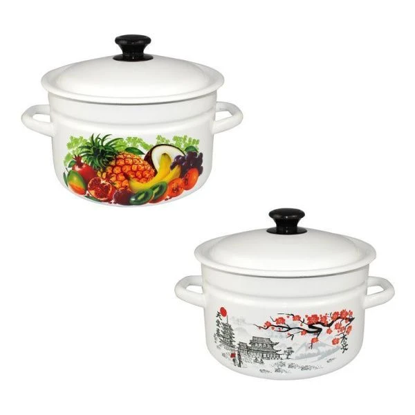 Кастрюля 5л эмаль белая с рис. цилиндрическая борт.  41804-162/6-У (4)