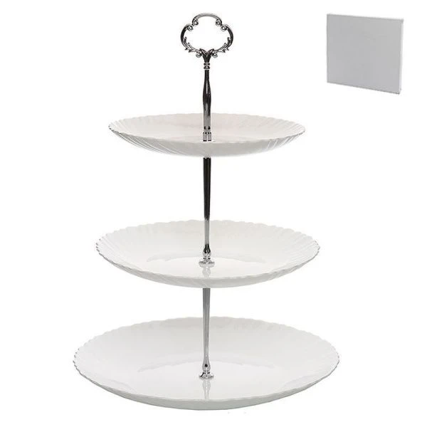 Этажерка сервировочная 3 яруса 19/22/27см h37см стеклокерамика белая DPG-3/7585105YF (12)