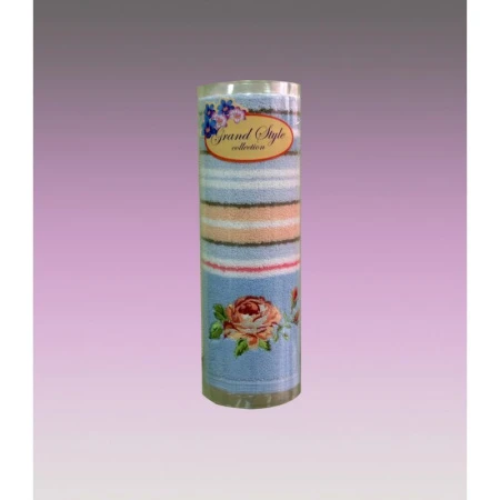 яяяПолотенце 45*90 махровое Лаура голубое в тубе 13-151