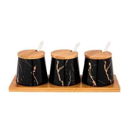 Набор для специй 3пр фарфор FANTASY на дер.подставке черный (12)