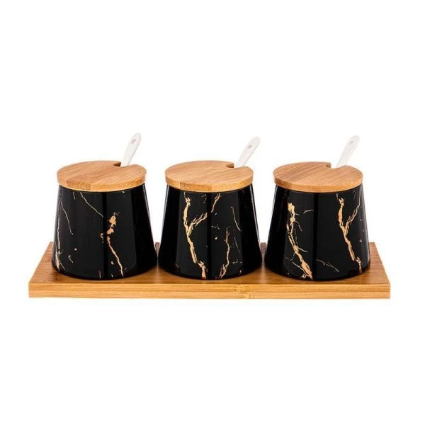 Набор для специй 3пр фарфор FANTASY на дер.подставке черный (12)