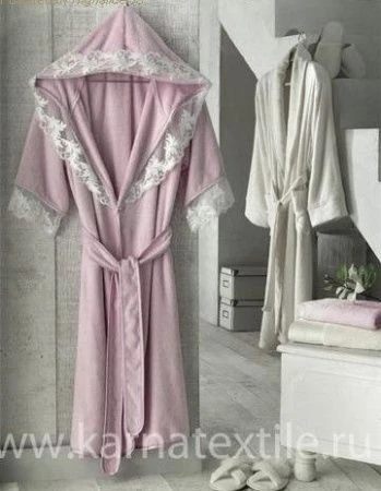 яяяХалат семейный бамбук набор Altinbasak Розовый/Кремовый (L/XL)