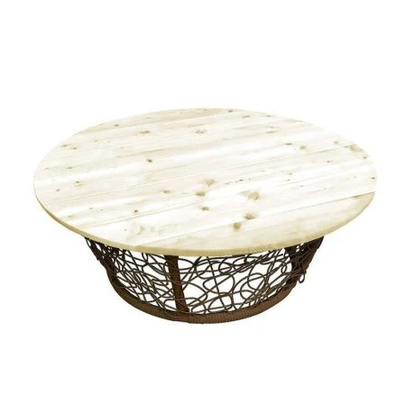 яяяСтол Папасан круглый  с ротангом металл коричневый 97*97*35см ВЫВОД