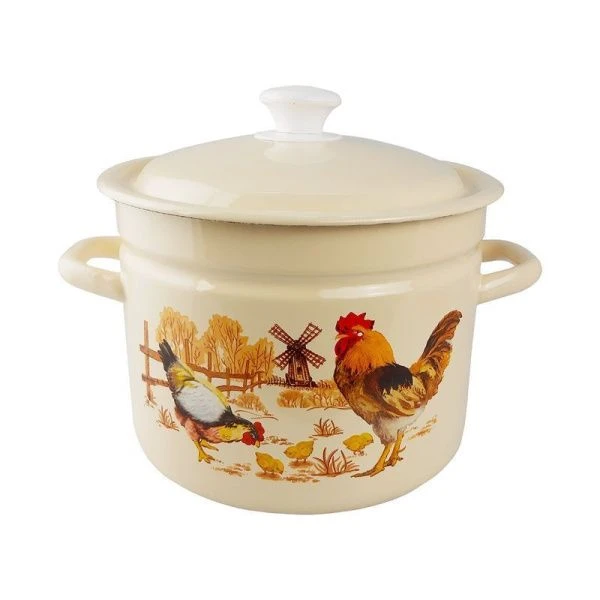 Кастрюля 5л эмаль ПОДВОРЬЕ слон.кость с рис. цилиндрическая борт.  41804-162/6-У (4