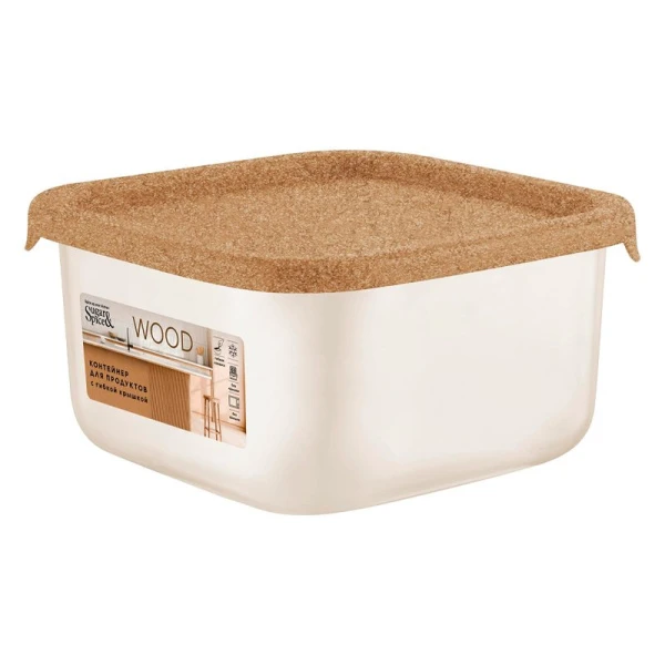 Контейнер пищевой 400мл 10,5*10,5*5,5см пластик Sugar&Spice Wood квадратный с гибкой крышкой (18)