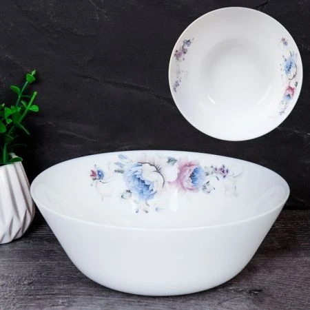 Тарелка глубокая 550мл 15,5см стеклокерамика КОБАЛЬТОВАЯ РОЗА суповая LGW-60 (7326) (6/72)