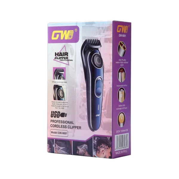 Машинка для стрижки пластик мощность 3 Вт USB зарядка GW-9881/JC-15633 (60)