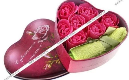 Мыло декоративное (7шт) + полотенце С уважением и восхищением 13*12 металл 482479