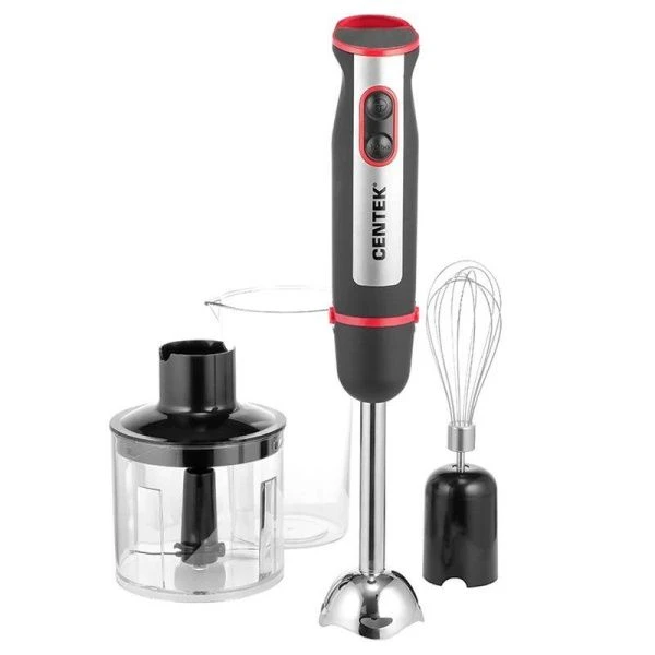 Блендер погружной нерж.сталь Centek CT-1319 черный 1000Вт, стакан 700мл, чоппер 500мл, венчик  (8)