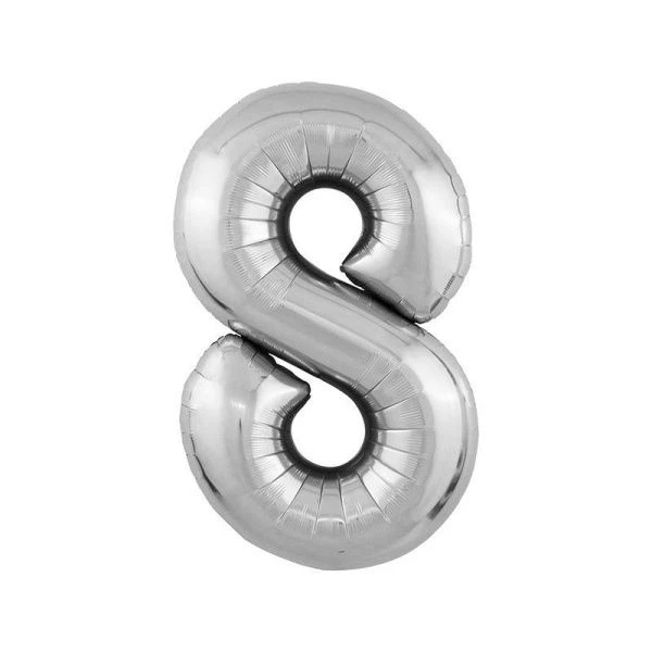 Шар фольгированный Цифра 8 серебро 40" (102см) Slim (50)