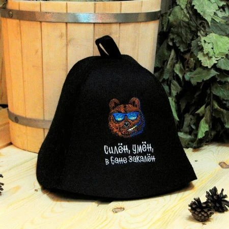 Шапка банная Силён, умён, в бане закалён