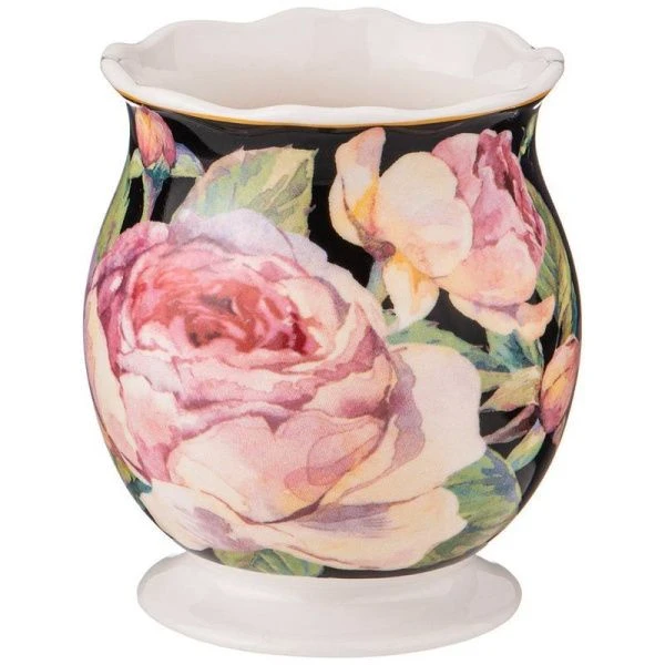 Подставка под чайные ложки 9см фарфор ВИНТАЖ.ПИОНЫ черная (36)