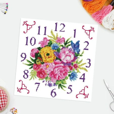 Набор для вышивания крестиком текстиль Часы 35*35см (игла, канва с рисунком, мулине) (10)