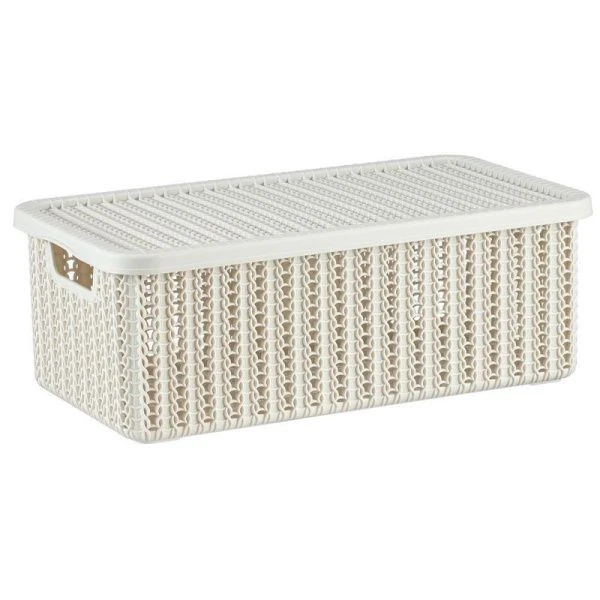 Ящик для хранения 6л 350*195*125мм пластик ВЯЗАНИЕ Белый ротанг с крышкой (6)