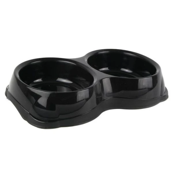 Миска для животных двойная 350мл пластик черная (30)