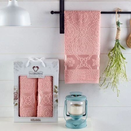 Набор полотенец махровые 2пр 50*90/70*140см TWO DOLPHINS MELISSA пудра 380гр подар.уп.