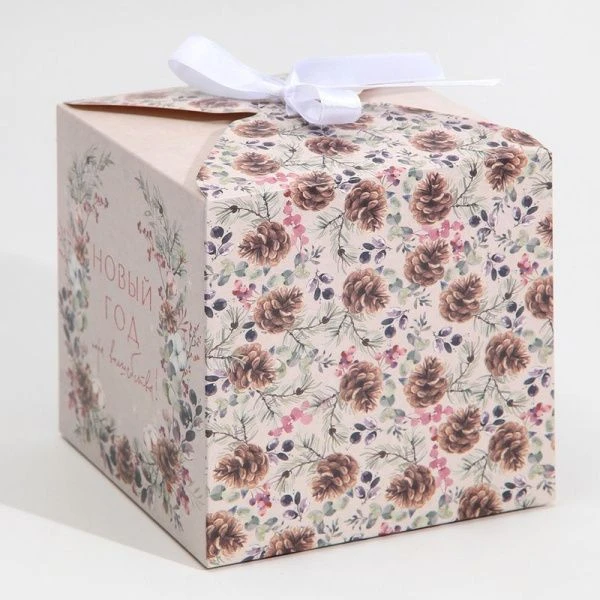 Коробка новогодняя подарочная складная картон Новогодняя акварель 12*12*12см Коробка новогодняя подарочная складная картон Новогодняя акварель 12*12*12см
