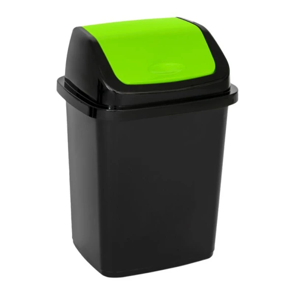 Контейнер для мусора 5л 19*15*28см пластик КОМФОРТ К черный/салат с подвижной крышкой (27)