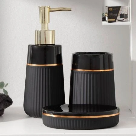 Набор для ванной Grace 3 предмета (дозатор для мыла, стакан, мыльницы), цвет черный   7500327