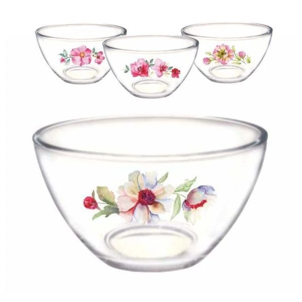 Салатник 19см 1750мл стекло Гладкий средний АКВАРЕЛЬНЫЕ ЦВЕТЫ (6)