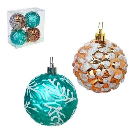 Набор формовых шаров 7 см 4 шт зеленый бронза белый пластик СНОУ БУМ