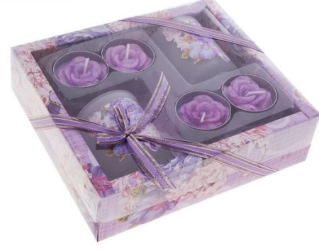 яяяСвеча воск (набор 4 Свечи+ 2 подсвечника стекло) блестка Аромат лаванда 638557