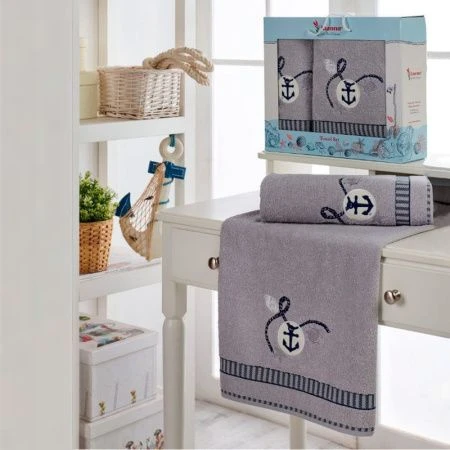 Набор полотенец махровых 2пр 50*90/70*140см MERZUKA JUANNA серый подар.уп.