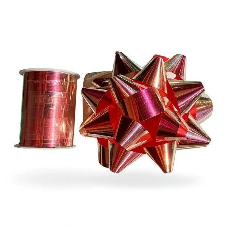 Набор для упаковки подарков (лента упаковочная 10мм*10м и бант) красная (360) JC-17103